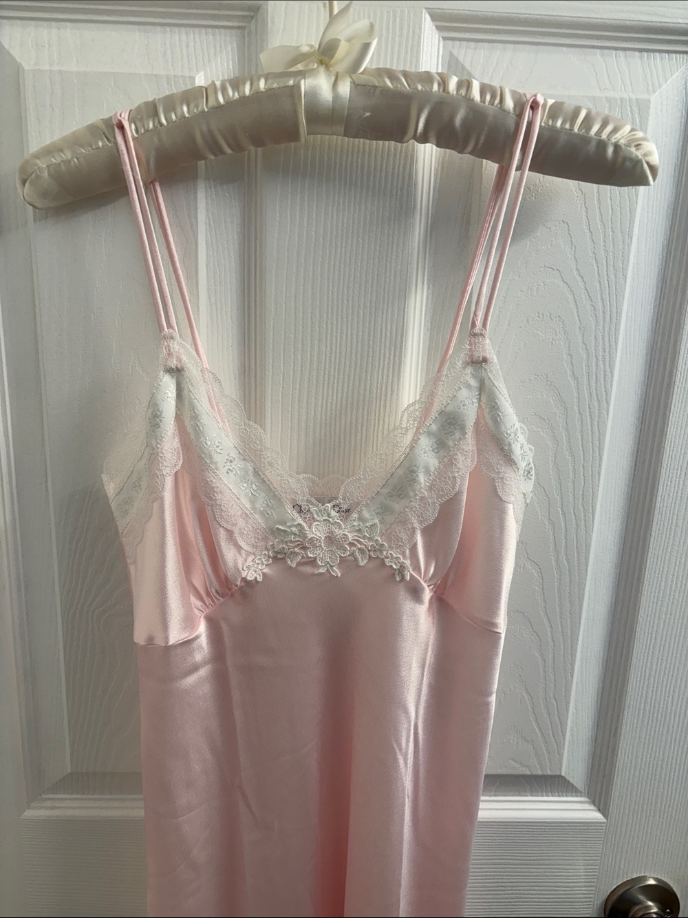 Elegant Vintage CHRISTIAN DIOR Silky Lace-Trim Pink Slip Dress Lingerie Small